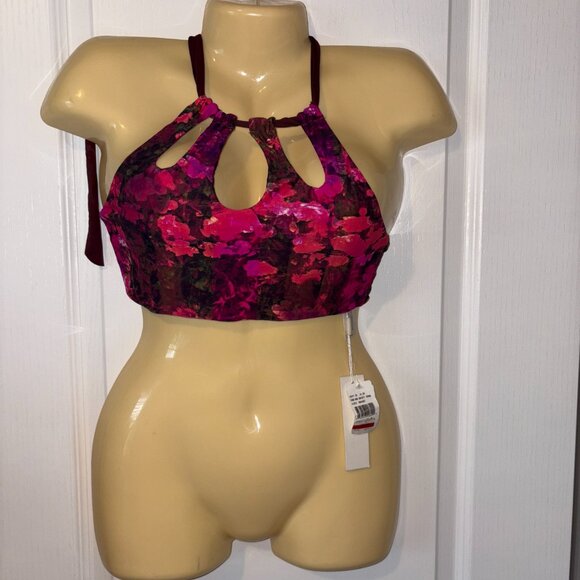 Elizabeth Jane SZ SMALL Women's Reversible Flor 3 Keyhole Crop Bikini Top - Picture 2 of 5